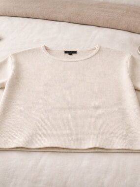 🤍 Cupio Textured Knit Top Size L Cream Minimal Chic